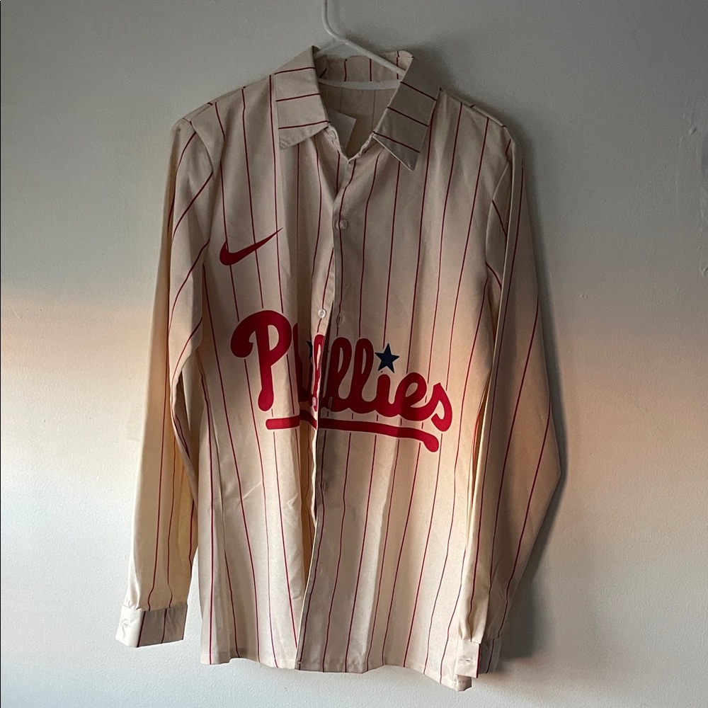 Philadelphia Phillies Nike Cream and Red Casual button up  Shirt
